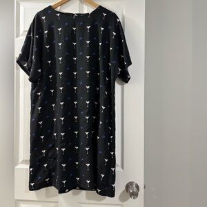 Modcloth Black Shift Dress with Martini Print